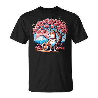 Shiba Inu Chien Japonais Cerisier Fleurakura Mount Fuji T-Shirt - Cadeauxyz
