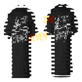 Six Seven 6 7 Meme Halloween Skeleton Hands Sign T-Shirt - Monsterry