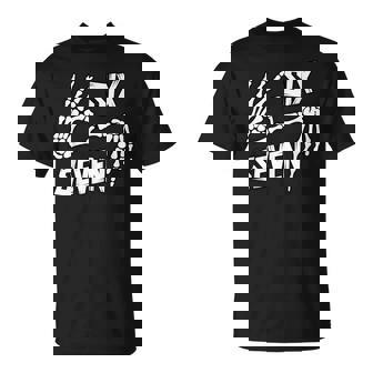 Six Seven 6 7 Meme Skeleton Hands Sign T-Shirt | Mazezy