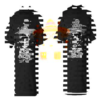 Skeleton Halloween Dia De Los Muertos Skeleton With Beer T-Shirt | Seseable CA
