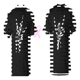 Skeleton Punk Rock Rocker Pink Breast Cancer Awareness T-Shirt - Thegiftio