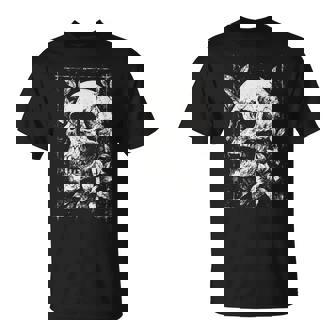 Skull Flowers Goth Floral Occult Death Dark Alt Aesthetic T-Shirt | Mazezy