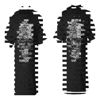 A Skull But It's Cats Kitty Skeleton Halloween Cat Skull T-Shirt | Mazezy