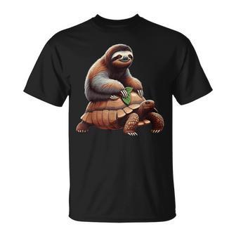 Sloth Riding Turtle Lazy Sloth Tortoise T-Shirt - Thegiftio