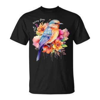 Spring Fling Floral Bird Spring Flowers T-Shirt - Thegiftio UK