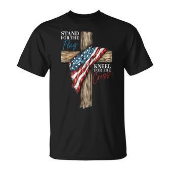 Stand For The Flag Kneel For The Cross Patriotic Faith T-Shirt - Thegiftio UK