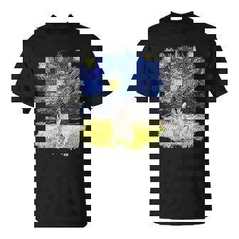 Starry Night Impressionist Dog Art Norwegian Elkhound T-Shirt | Mazezy