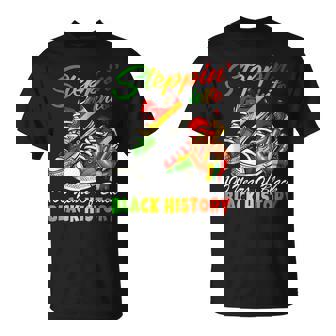 Stepping Into 100 Years Of Black History Sneakers Black T-Shirt - Thegiftio