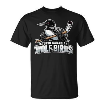 Stupid Canadian Wolf Bird Hockey T-Shirt | Mazezy