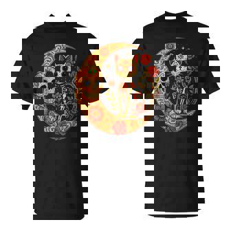 Sugar Skull Cat Moon Dia De Los Muertos Halloween Cat T-Shirt - Thegiftio