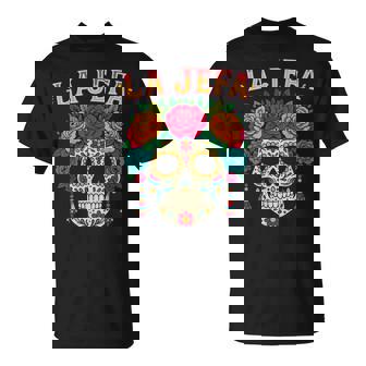 Sugar Skull La Jefa Women Dia De Los Muertos Mexican T-Shirt | Mazezy