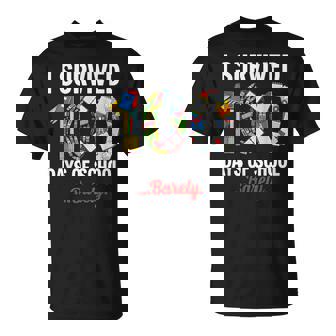 I Survived 100 Days Of School Barely Student Teacher T-Shirt - Monsterry