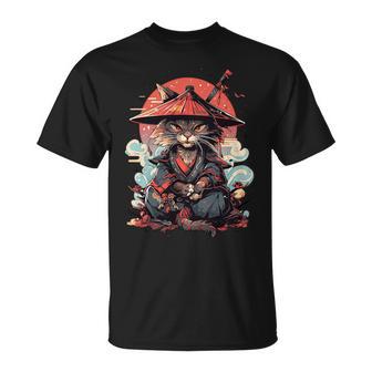 Tatouage De Chat Japonais Rétroamouraï Graphique Ninja Kawaii Manche Longue T-Shirt - Cadeauxyz