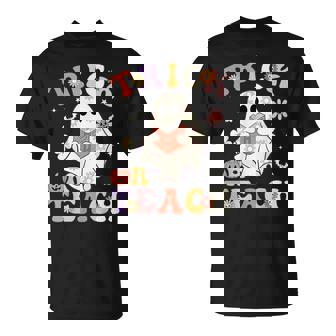 Teacher Halloween Trick Or Teach Floral Ghost T-Shirt - Thegiftio