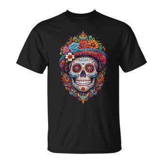 Tête De Mort Mexicaineugarkull Dia De Los Muertos Fleurs T-Shirt - Cadeauxyz