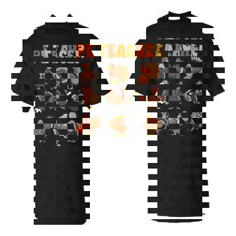 Thanksgiving PE Teacher Turkey Playing Football Baseball T-Shirt | Mazezy