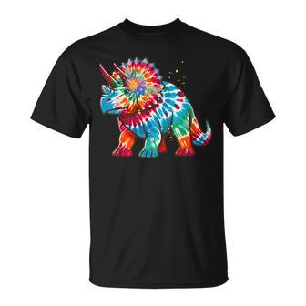 Tie Dye Color Triceratops Tie Dyed Dinosaur Prehistoric Dino T-Shirt - Thegiftio UK