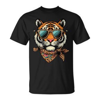 Tigre Con Bufanda De Leopardo Con Gafas Deol Camiseta unisex - Regaloses