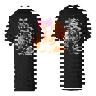 Turkey Drinking Coffee Thanksgiving Bow Turkey Day T-Shirt - Thegiftio