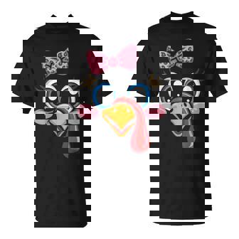 Turkey Face Leopard Bow Thanksgiving Costume Girl T-Shirt | Seseable CA