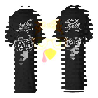 Turkey Face Thanksgiving Leopard Print Glasses Girls T-Shirt - Monsterry