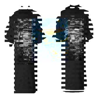 Ufo Aliens Flying Saucer Van Gogh Style Starry Night T-Shirt | Mazezy