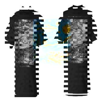 Ufo Aliens Flying Saucer Van Gogh Style Starry Night T-Shirt | Mazezy