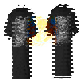 Van Gogh Cat Painting Artistic Cat Coffee Lover T-Shirt - Monsterry