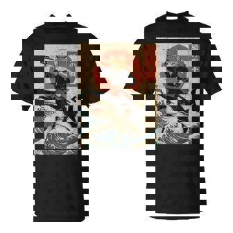 Vintage Anime Cat Japanese Samurai Cat Riding Shark T-Shirt | Seseable CA