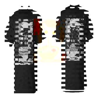 Vintage Cat Eating Ramen Japanese Noodles T-Shirt | Mazezy