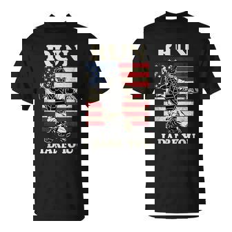 Vintage Run Steal I Dare You Baseball Fans Catcher Usa Flag T-Shirt | Seseable CA