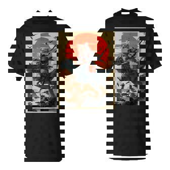 Vintage Samurai Cat Riding Dinosaur Japanese Cat Samurai T-Shirt | Seseable UK