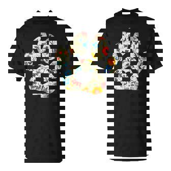 Vintage Silhouette Flowers Floral Paw Print Heart T-Shirt - Thegiftio