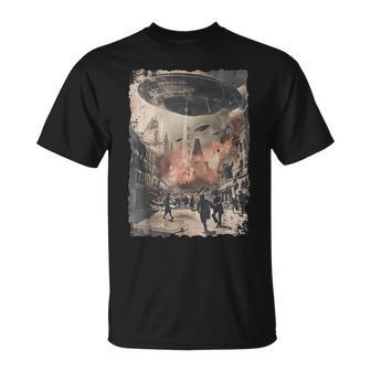 Vintage Ufo Uap Invasion Alien Krieg Armageddon Ufo T-Shirt - Geschenkecke
