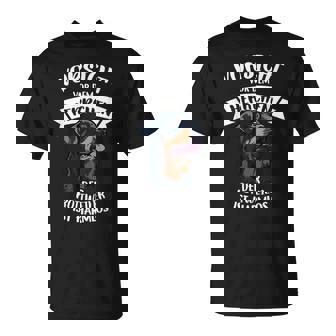 Vorsichtor Dem Herrchen Der Rottweiler Ist Harmlos Gassi T-Shirt - Seseable