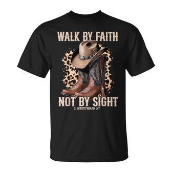 Walk By Faith Not By Sight Cowboy Cowgirl Western Christian T-Shirt - Thegiftio UK
