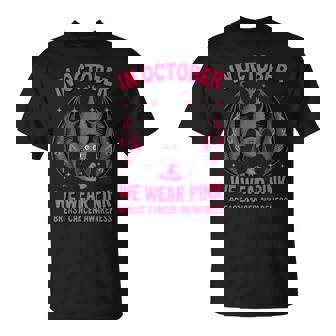We Wear Pink In October Breast Cancer Bat Halloween T-Shirt | Seseable CA