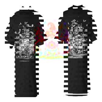 Whimsical Three Gnome Trio Blooming Flowers And Butterflies T-Shirt | Seseable FR