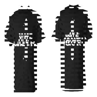 White Monster With Up And Down Arrows T-Shirt - Monsterry