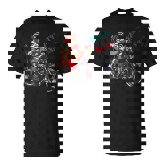 サンタクロース 面白い バイク イラスト メリー クリスマス パロディ イラスト Tシャツ - Kawaiitshirt