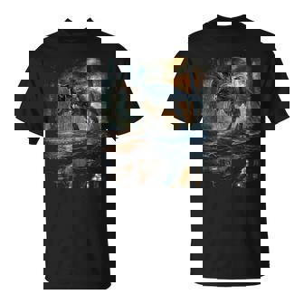 ティレックス 夜に吠える恐竜 リアルなグラフィックデザイン 長袖tシャツ Tシャツ - Kawaiitshirt