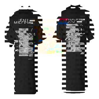 ミズーリ州のランドマーク、主要都市、道路、旗の地図 Tシャツ - Kawaiitshirt