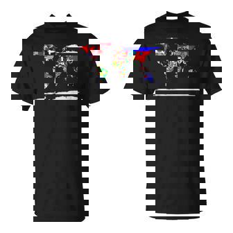 世界地図と世界の国の旗 Tシャツ - Kawaiitshirt
