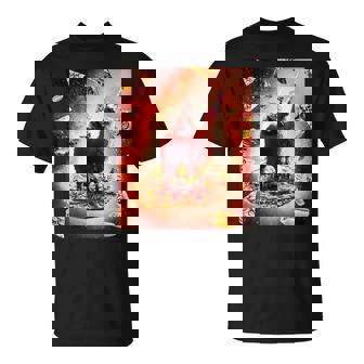 宇宙 猫 ライディング ラマ ユニコーン ピザ Tシャツ - Kawaiitshirt