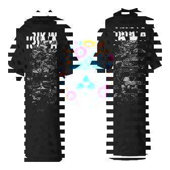 市川市 サングラスをかけた猫と花のデザイン Tシャツ - Kawaiitshirt