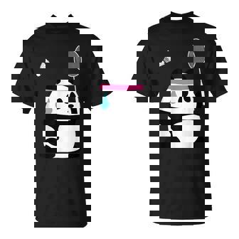 疲れきったバドミントンパンダ 面白いかわいいシャトルコック動物 Tシャツ - Kawaiitshirt