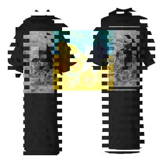 面白いゴッホのひまわり、猫のミーム、黒猫のアート。 長袖tシャツ Tシャツ - Kawaiitshirt