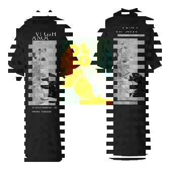 面白いゴッホ風変わりな猫とひまわりの花瓶パロディアート Tシャツ - Kawaiitshirt