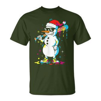 Baseball Snowman Drip Cool Christmas Boys Girls T-Shirt - Monsterry