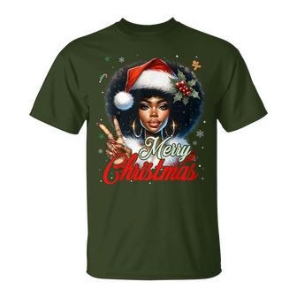 Black African American Christmas Girl Melanin Santa Xmas T-Shirt | Mazezy